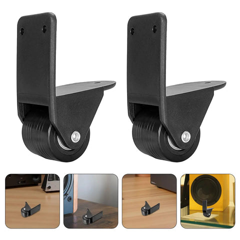 Heavy Duty Pair Non Swivel Speaker Caster Wheels With L Plates For Pro Rig Stability and Quiet Rolling Rubber Tires close-up view