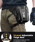 Thigh Bag for Women and Men, Expandable Leg Bag With Leg Strap shown on person with camouflage pants, adjustable strap