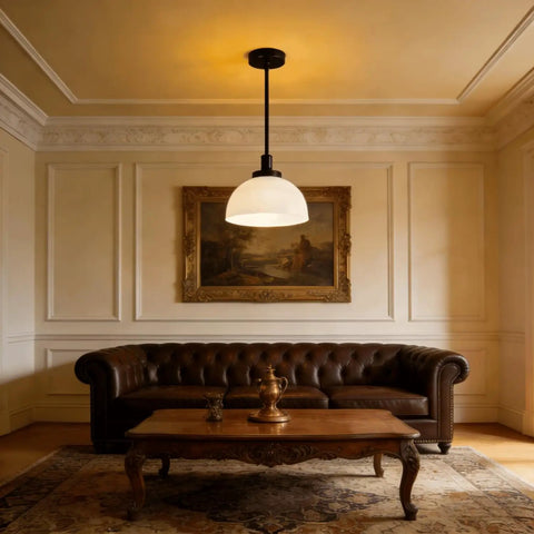 4 Pack Straight Pipe Lamp Stems With M10 Threads And Connectors 7.87 Inch Hollow Black Rods installed in a chic living room.