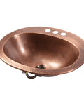 Antique Copper 20 Inch Drop In Bathroom Sink With Copper Care IQ Kit, 18 Gauge Solid Copper, Hand Hammered Look
