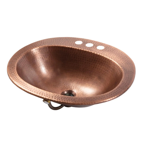 Antique Copper 20 Inch Drop In Bathroom Sink With Copper Care IQ Kit, 18 Gauge Solid Copper, Hand Hammered Look