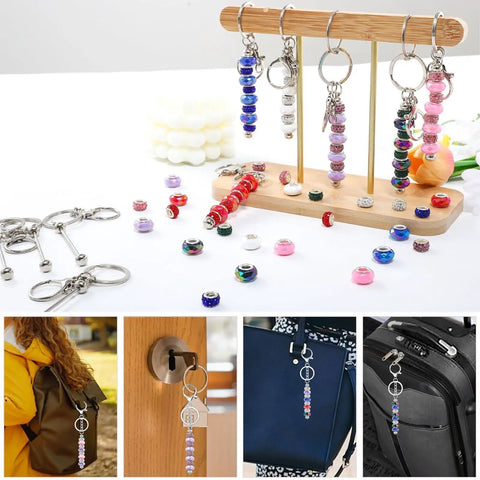 84Pcs Beadable Keychains Set With 12 Bendable Keychains, 36 Silicone Beads, And 36 Spacer Beads for DIY charm projects display