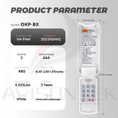 Wireless Garage Door Keypad Plays Nice With Overhead Door Legacy Python Odyssey Destiny Phantom 1995 Plus Models shown with dimensions.