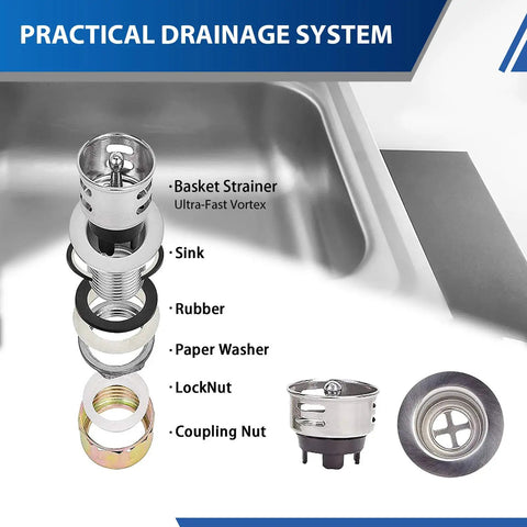Practical drainage system components for Durable 304 Stainless Steel Hand Sink With Wall Mount Faucet Workhorse Commercial Grade