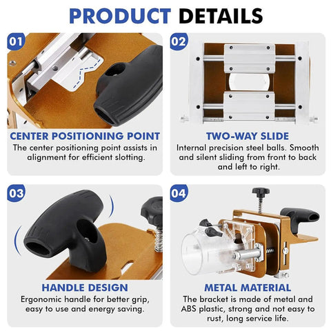 Heavy Duty Mortising Jig Rig With Rust Resistant Stainless Steel Guiding Rails For Woodworking Slotting features center position point and two-way slide.