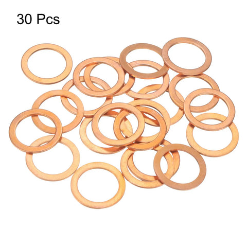 30 Pack Flat Copper Washers Metric 22x30x1.5mm Rock Solid Crush Ring Seals For Hydraulic Fittings on a white background.