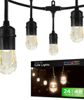Cozy Cafe Style Outdoor String Lights With 48 Ft Black Cord 24 Shatterproof Acrylic Edison Bulbs Weatherproof For Patio