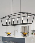 4 Light Farmhouse Chandelier In Black Metal With Open Geometric Frame above modern kitchen island
