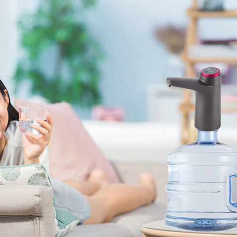 USB Electric Water Bottle Pump With Built In Battery Portable Dispenser for home use, shown on a water bottle, spill-free design.