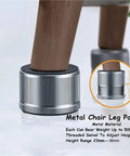 Adjustable Metal Furniture Leg Boosters 10 Pack Leveling Feet shown under a wooden chair leg