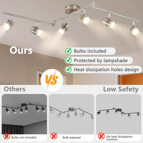6 Light Track Lighting Fixtures With Swing Arm Heads for Kitchen and Living Room comparison image