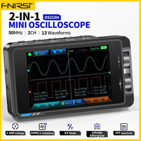 2-In-1 Handheld Oscilloscope With DDS Signal Generator, 50 MHz Bandwidth, 2 Channels, Portable 250 MS/s Sampling