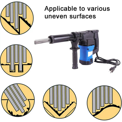 Professional Electric Needle Scaler Tool Crankcase 4500 RPM Powerful Industrial Grade Rust And Paint Remover For Metalworks Heavy Duty Welding Jobs Durable High Performance Workhorse Machine on uneven surfaces.