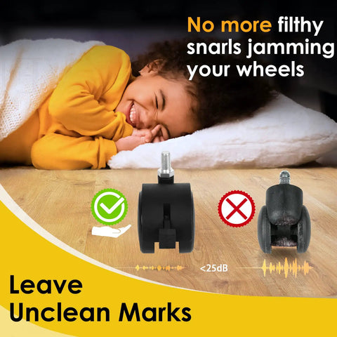 Heavy Duty 2 Inch Stem Casters That Roll Slick As Butter For Living Room Furniture And Mobile Workstations Featuring Bulletproof Steel Cores And Zero Hassle Setup shown with child smiling on the floor.