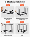 3-step installation guide for Beefy Heavy Duty Folding Table Cart With 1800 Lb Load Capacity, showing assembly process.