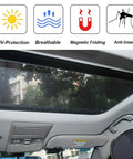 Magnetic Sunroof Sunshade Mesh For Tesla Cybertruck 2023 To 2026 installed over sunroof showcasing UV protection and anti-insect features.
