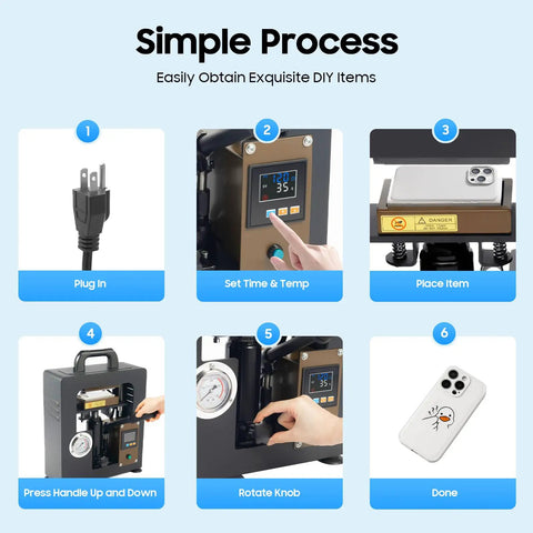 Ten Ton Hydraulic Shop Press With 400 Degree Aluminum Heating Plates And Digital Timer Control For Beefy Benchtop Projects Built Different And Made For Smooth Garage Work, showing setup process steps.