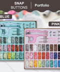 Image of All In One Plastic Snap Fastener Kit With Pliers Set Includes 270 Sets Resin And Metal Snaps For Sewing And Crafting Pink Includes Dies Eyelets Awl And Screwdriver For Easy Snap Setup And Creative Projects in blue and pink boxes.