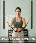 Crush Your Daily Reps With This Solid 40 Inch Adjustable Resistance Band Wall Anchor Featuring 37 Locking Positions For Complete Home Gym Full Body Workout Sessions, shown in use.