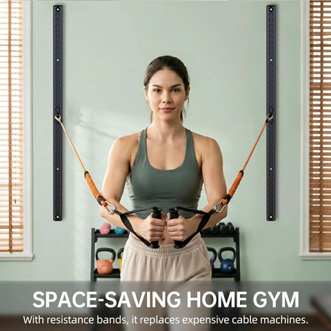 Crush Your Daily Reps With This Solid 40 Inch Adjustable Resistance Band Wall Anchor Featuring 37 Locking Positions For Complete Home Gym Full Body Workout Sessions, shown in use.