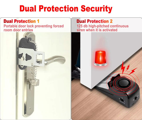 Door Stop Alarm And Hotel Door Lock Dual Protection Security Kit Portable Pocket Door Stopper Self Defense Tool For Travel Home Apartment House And Hotel Rooms installed on door and floor