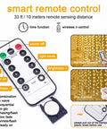 Smart remote control for Fairy Curtain Lights 300 LED Warm White Window Curtain String Light, with various light modes and timer.