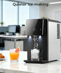 Smooth Operator Countertop Nugget Ice Maker With Snap Pour Auto Dispenser 33 Lbs on countertop with drinks and croissants.
