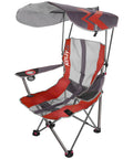 Foldable Canopy Chair With Retractable Sun Shade For Camping, Tailgating, And Outdoor Events, Portable Quad Seat With 50 Plus UPF Sun Protection, Easy Setup In Grey And Red, fully opened