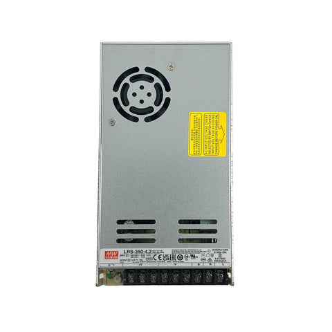 Bulletproof Design Ac To Dc Switching Power Supply 4.2V 60A Adjustable Enclosed metal housing with cooling fan and terminals.