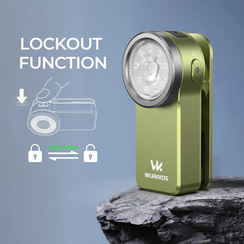 HD03 EDC Rechargeable Clip On Flashlight With 680 Lumens 8 Modes Including Moon Turbo SOS Beacon High CRI 90 shown with lockout function