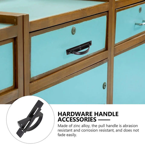Stealthy Recessed Zinc Alloy Door Handle 85mm Rotation Pull for Drawer Cabinet, attached to blue panel with wooden frame
