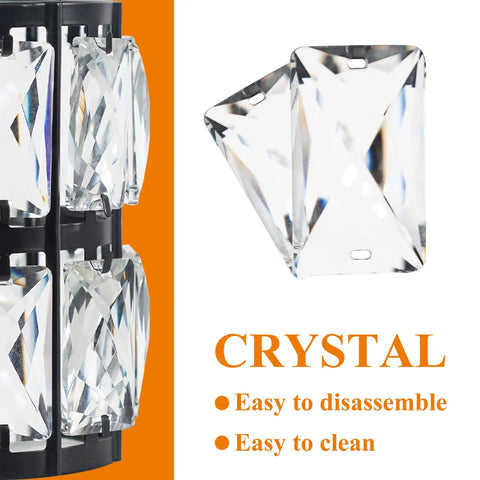 Close-up of crystal shades on Matte Black 3 Light Vanity Fixture With Crystal Shades For Bathroom And Bedroom.