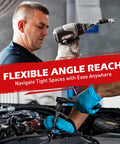 Mechanic using Flexible Universal Joint Socket Swivel Set Three Piece One Half Inch One Quarter Inch Three Eighth Inch Premium CR MO Steel Wobble Adapters With Black Coating For Heavy Duty Tough Tasks on car engine