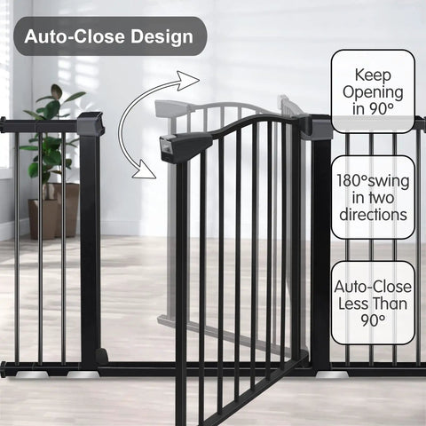 Extra Wide Baby Gate With Door For Doorways And Stairs Walk Through Swing Gate Pressure Mounted Tool Free Setup shown in open position