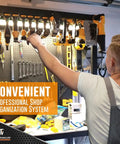 Person organizing tools with Beefy 20V Tool Holder Wall Mount Organizer For Drill Tools Holds Up To 8 Mounts Includes Screws Ultra Strong Glass Fiber Reinforced Polymer Build Made In North America Dewalt Compatible Drill Holder