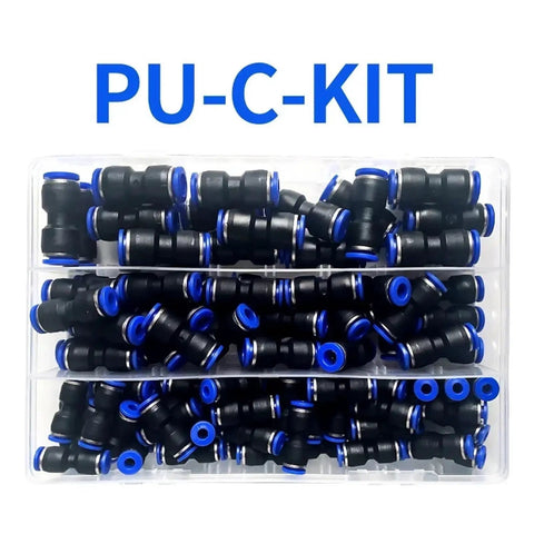 Sweet High Quality Boxed Pneumatic Fitting Kit With Straight Push Plastic Connectors For 4Mm 6Mm 8Mm 10Mm 12Mm Pu Tubes Featuring Ninja Valves 100 Piece C Kit Perfect For Tough Diy Projects And Air Compressor Gear No Dumps In Your Face, boxed assorted connectors