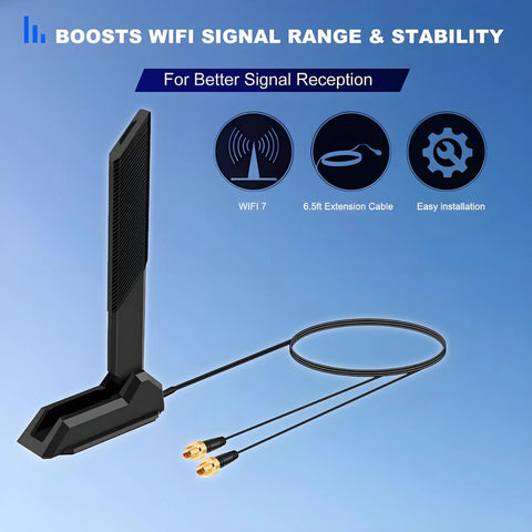 WiFi 7 Gaming Antenna With EZ Plug Connector For ROG Strix TUF Crosshair Prime And ProArt Series Motherboards Not RP-SMA Magnetic Base Boosts Signal For Seamless Online Play And Less Lag