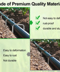 Heavy Duty Tough As Nails 5 Inch 11 Gauge Galvanized Garden Stakes securing irrigation tubing in soil