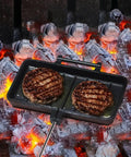 Double Pie Iron Sandwich Maker For Camping With Cast Iron Campfire Pie Cooker grilling burgers over hot coals