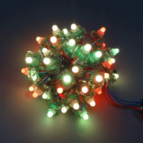 WS2811 Individually Addressable RGB LED Pixel String 200 Pack 4 Inch Square 12mm Diffused DC 12V IP68 waterproof lights glowing