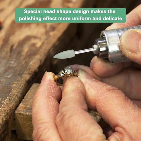 Polishing Bit Set For Rotary Tool, 0.23 Inch Dia Silicone Pointed Buffing Wheel Kit in use on jewelry ring