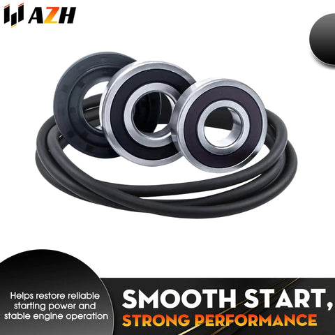 Fit This Straight Fire Washer Drum Bearing And Seal Setup to Kick Out Loud Screech Noise and Restore Full Spinning Power, featuring three bearings and rubber seals.