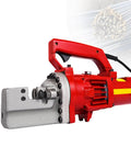 Hiedmeil Portable Electric Hydraulic Rebar Cutter With Super Fast Cutting Speed And Heavy Duty Lightweight Design For Construction And Metalwork Tasks In Red, showcasing red and silver design.