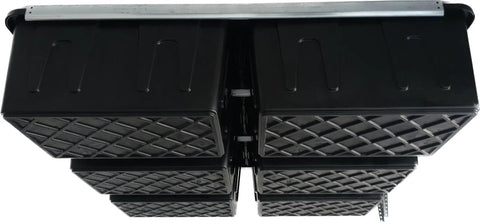 Overhead Garage Storage System With One Or Two Six Tote Sets Using Greenmade 27 Gallon Totes Sold By Costco Patent Protected Design