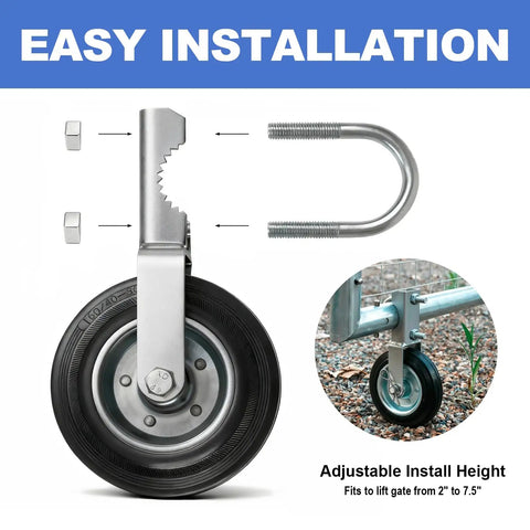 Heavy Duty Gate Wheel For Metal Swing Gate Smooth Rolling Lift With Lock On Non Slip Grip mounted on adjustable height frame