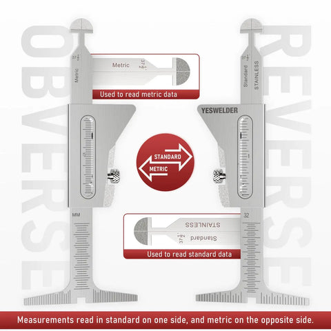 Hi Lo Welding Gauge For Pipe Fit Up, Stainless Steel Alignment Tool With Standard And Metric Scales, 32mm Gap And 37.5 Degree Bevel, Pro Grade NBS Calibration Ready, Includes Storage Box For On Site Accuracy, dual-sided view