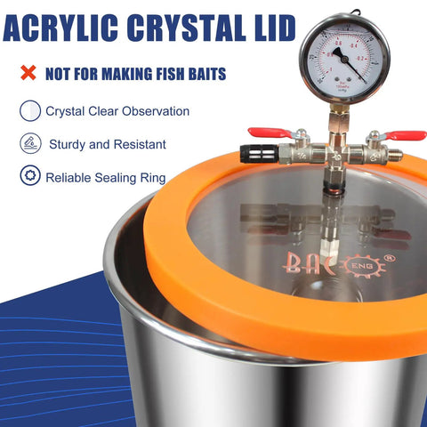 Top Shelf Quality Pro Level 3 Gallon Vacuum Chamber Kit with clear acrylic lid and pressure gauge for epoxy resin work.