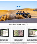 Rugged 8 Inch Touchscreen Powersport GPS Navigator for Off Road SxS Rides with 10 Hz GPS, fast processor displayed in desert terrain