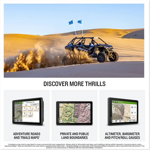 Rugged 8 Inch Touchscreen Powersport GPS Navigator for Off Road SxS Rides with 10 Hz GPS, fast processor displayed in desert terrain