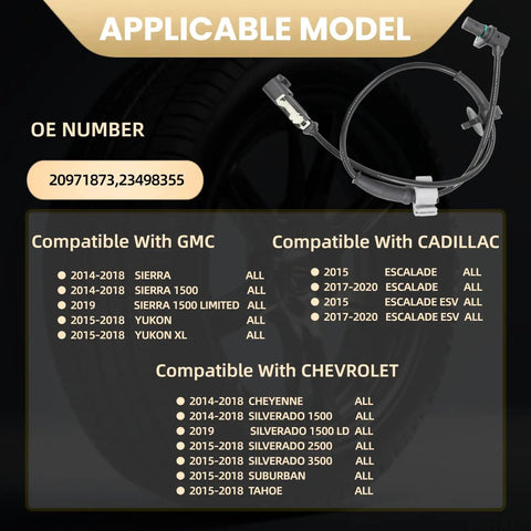 Front And Rear Wheel Speed Sensor Abs Package For Gm Trucks Suv 2 Piece Straight Up Durable OEM with compatibility details for GMC Cadillac.
